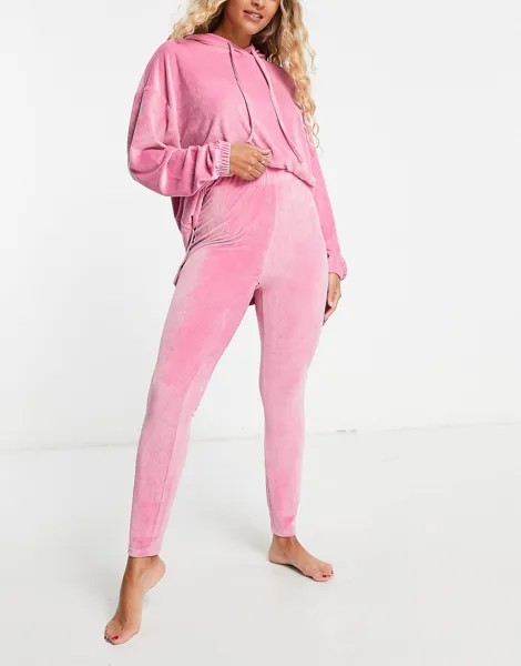 Розовый комплект из велюрового худи и леггинсов ASOS DESIGN lounge