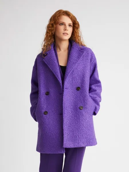 Укороченное пальто из ткани букле без утеплителя на пуговицах