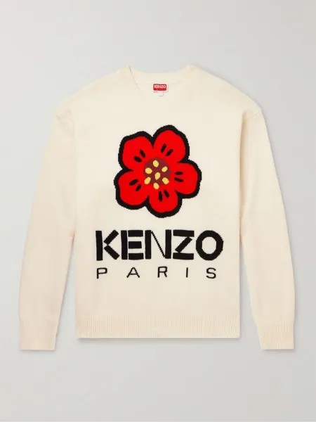 Жаккардовый шерстяной свитер с логотипом KENZO, кремовый