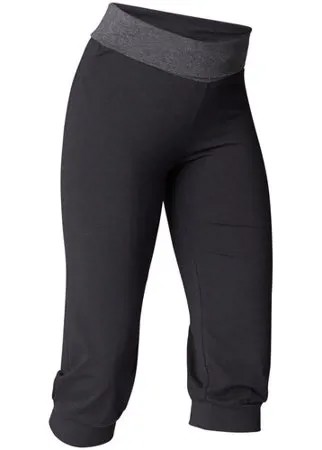 Бриджи для мягкой йоги женские из биохлопка черно-серые, размер: S / W28 L31, цвет: Черный/Темно-Серый KIMJALY Х Декатлон