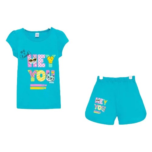 Комплект для девочки (футболка/шорты), цвет бирюзовый, рост 110