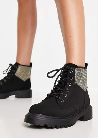 Черные походные ботинки с декоративной отделкой ASOS DESIGN Amelie-Черный