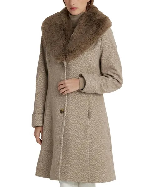 Женское длинное пальто с отделкой из искусственного меха Lauren Ralph Lauren