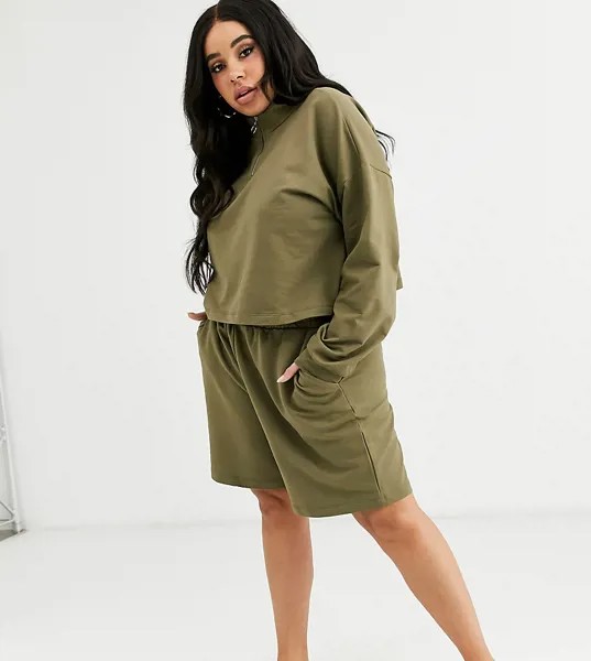 Домашние шорты и свитер на молнии ASOS DESIGN Curve-Зеленый