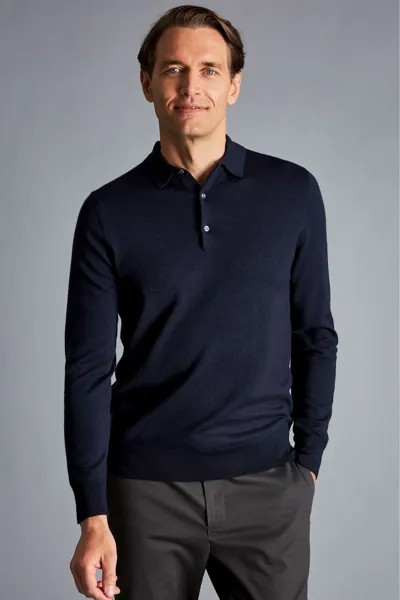 Свитер с воротником-поло из мериносовой шерсти Charles Tyrwhitt, синий
