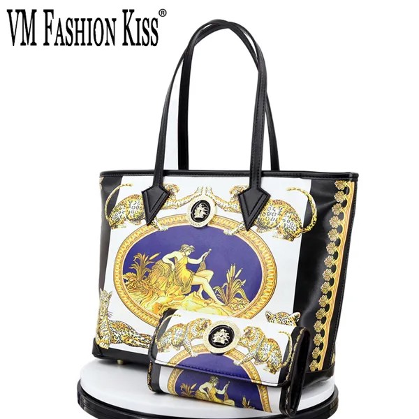 VM FASHION KISS, европейские женские сумки на плечо с принтом, набор бумажников, сумки-тоут, повседневные, вместительные, из микрофибры, синтетичес...