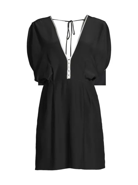 Шелковое мини-платье с V-образным вырезом Kiki de Montparnasse, черный