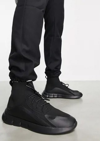 Черные кроссовки-носки на шнуровке с технической отделкой ASOS DESIGN-Серый