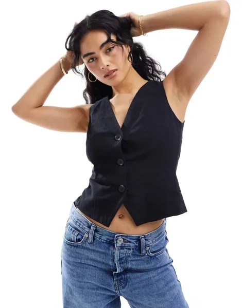 Черный жилет Stradivarius с вырезом на спине