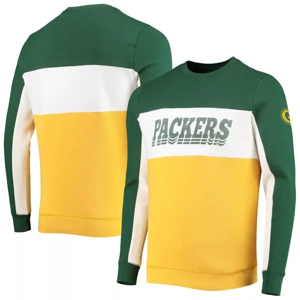 Мужской пуловер с цветными блоками, зеленый/золотой Green Bay Packers, толстовка