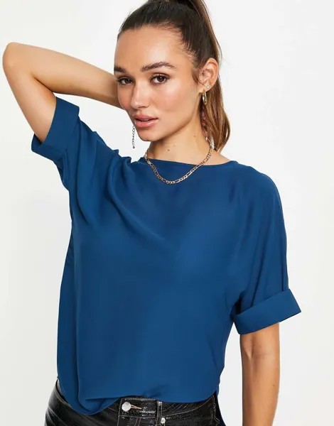 Сине-зеленая футболка с отворотами на рукавах ASOS DESIGN-Голубой