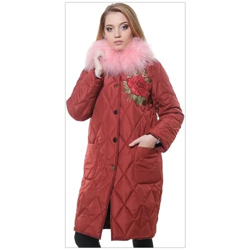 Женское пальто стеганое с Ламой (бордо) M