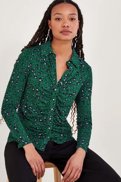 Рубашка из джерси с принтом и сборками Monsoon, зеленый