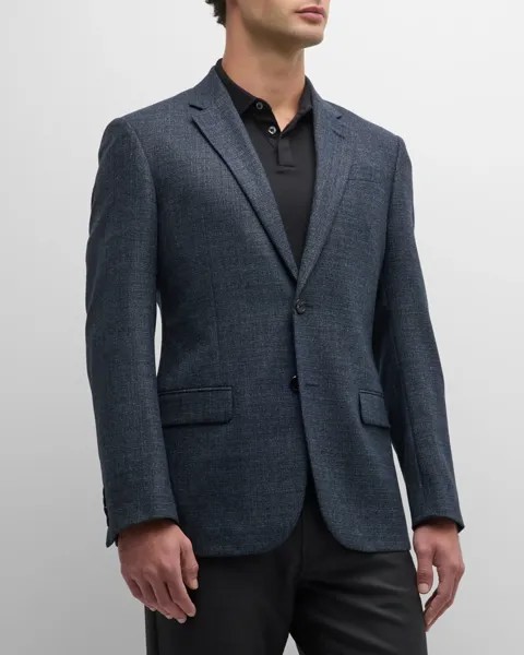 Мужской пиджак из фактурной шерсти Emporio Armani, цвет Blue