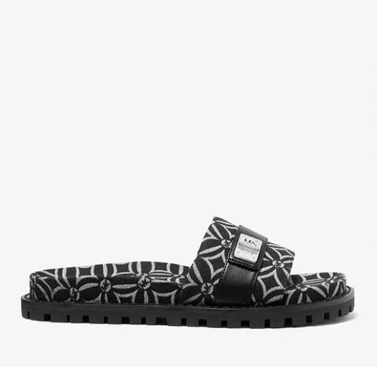 Жаккардовые шлепанцы с логотипом Michael Kors Michael Padma Logo Jacquard Slide, черный/белый