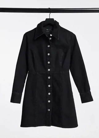 Черное джинсовое приталенное платье-рубашка ASOS DESIGN-Черный