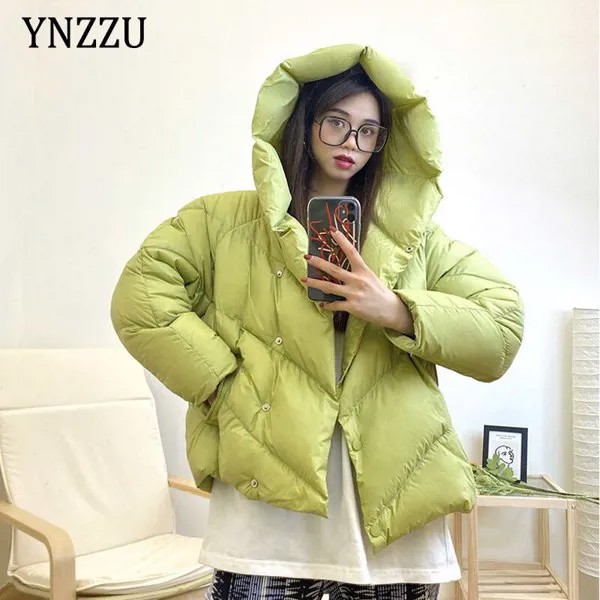 Зимняя теплая пуховая куртка, женская Свободная верхняя одежда с длинным рукавом и капюшоном, легкие парки, толстое пальто оверсайз YNZZU 1O077