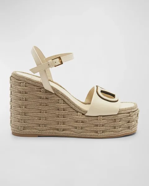 Эспадрильи на танкетке с ремешком на щиколотке VLogo Valentino Garavani, цвет B24 Light Ivory/Antique Brass/Opal Grey