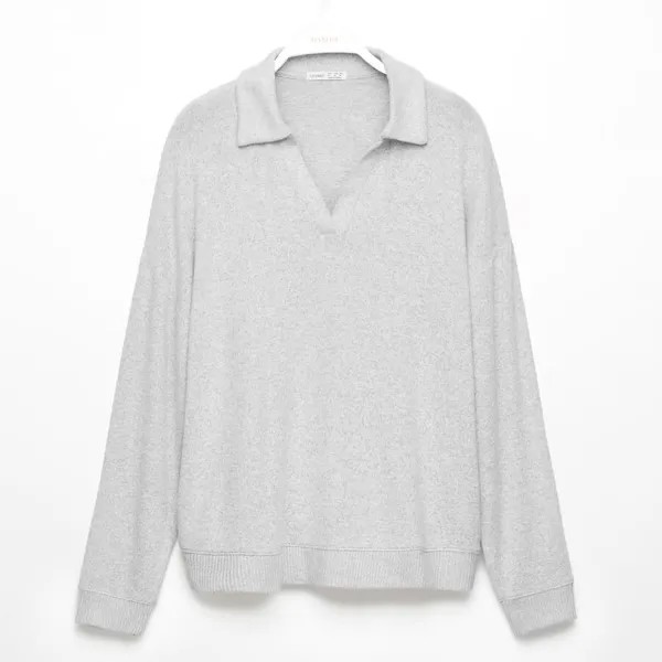 Пижамная толстовка Oysho Long-sleeved Brushed Polo Collar Sweatshirts, серый меланж