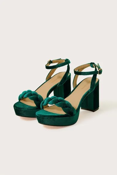 Зеленые бархатные туфли на высоком каблуке и туфли на платформе с плетеными ремешками Monsoon, зеленый