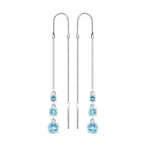 Серьги цепочки Diamant online, серебро, 925 проба, топаз, длина 6 см, , голубой