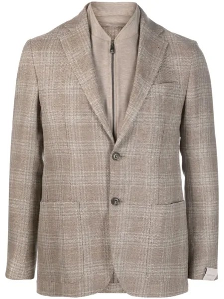 Corneliani однобортный пиджак в клетку, коричневый
