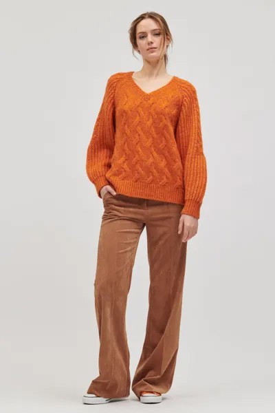 Свитер с V-образным вырезом косой структуры LUISA CERANO, цвет glowing orange