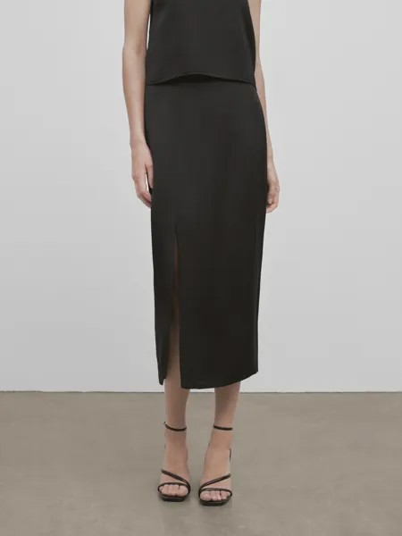 Атласная юбка-карандаш Massimo Dutti, черный