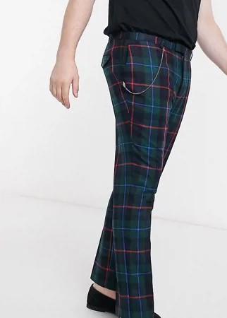 Укороченные зауженные брюки в шотландскую клетку с цепочкой Twisted Tailor PLUS-Зеленый