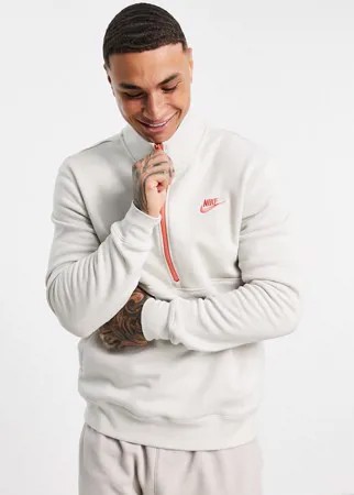 Светло-бежевый флисовый свитшот с короткой молнией до середины груди Nike Club-Светло-бежевый цвет
