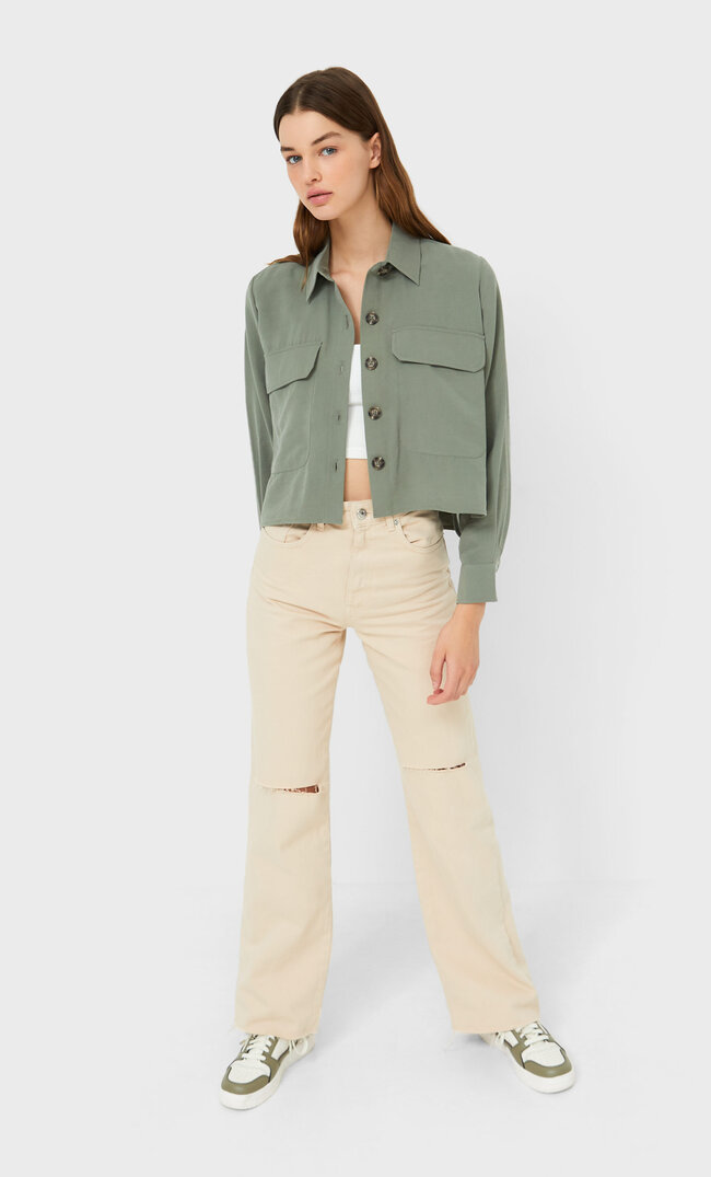 Stradivarius Короткая Рубашка Из Струящейся Ткани Multicolor S