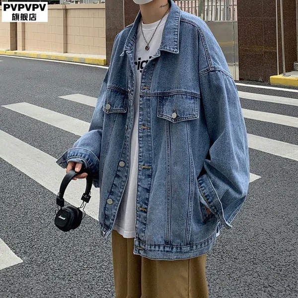 Винтажная джинсовая куртка для мужчин на весну и осень в Корейском стиле модная свободная Мужская спортивная Рабочая одежда для отдыха с ли...