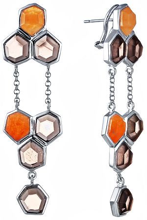Серьги женские из серебра Джей Ви TR9E, авантюрин/раухтопаз