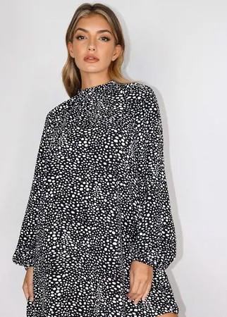 Платье-рубашка с длинными рукавами, высоким воротом и пятнистым принтом Missguided-Многоцветный