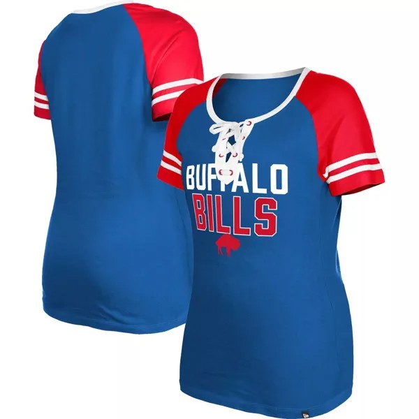 Женская футболка New Era Royal Buffalo Bills Throwback реглан на шнуровке New Era