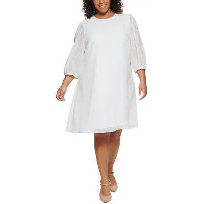 Calvin Klein Womens White Коктейльное платье прямого кроя с клипсой в горошек плюс 18W BHFO 2110