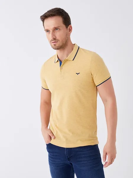 Мужская футболка из пике с короткими рукавами и воротником-поло LCWAIKIKI Classic, горчичный желтый меланж