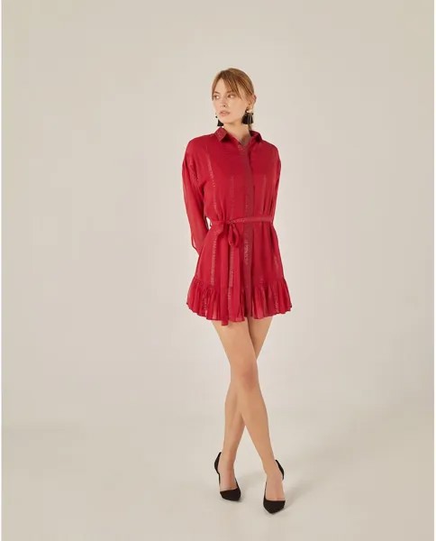 Короткое платье-рубашка из ткани с люрексом Niza, бордо