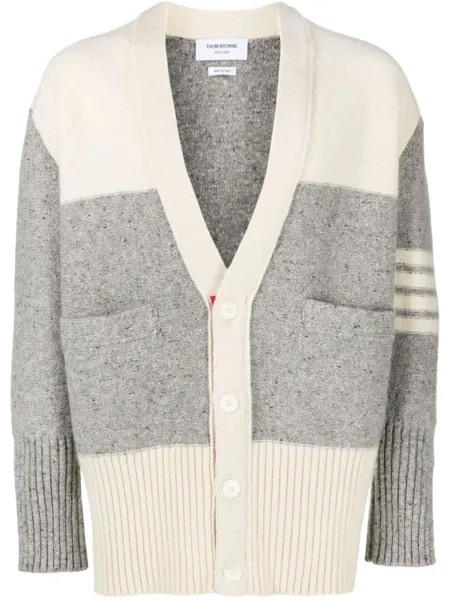 Thom Browne кардиган оверсайз в стиле колор-блок, серый