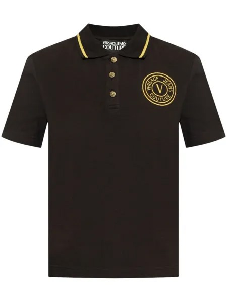 Versace Jeans Couture хлопковая рубашка-поло с вышитым логотипом, черный
