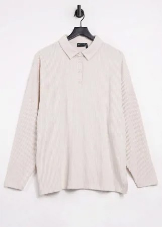 Рубашка-поло в стиле oversized в рубчик серого цвета с пуговицами ASOS DESIGN-Белый