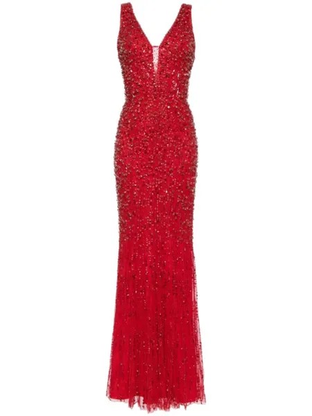 Jenny Packham атласное платье Libra с кристаллами, красный