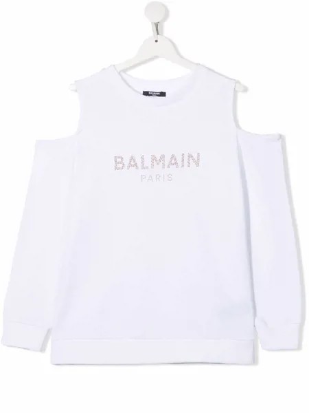 Balmain Kids толстовка с логотипом и открытыми плечами