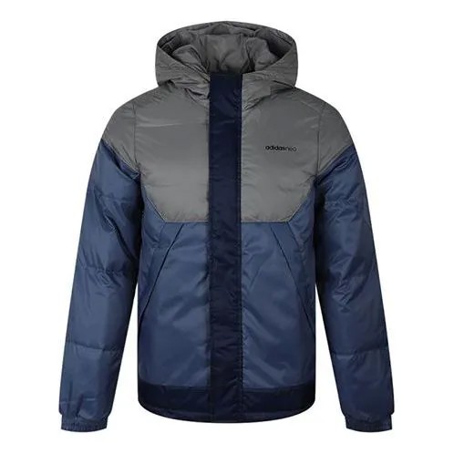 Пуховик adidas neo Casual Cozy Windproof Stay Warm hooded down Jacket Navy Blue, синий