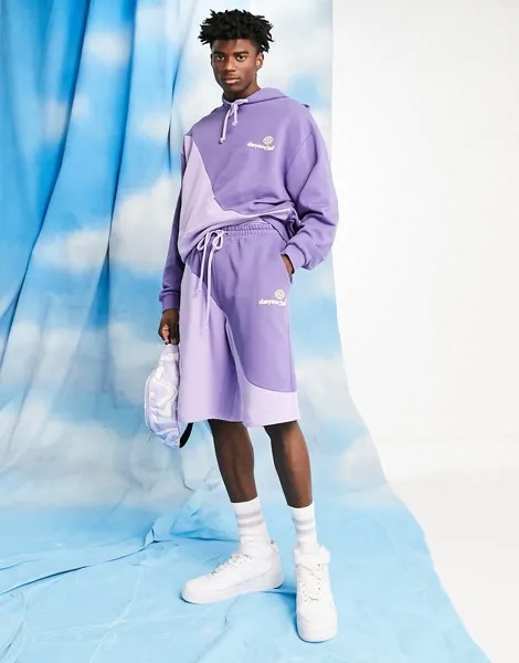 Фиолетовые шорты в стиле oversized с фигурной вставкой от комплекта ASOS Daysocial-Фиолетовый цвет