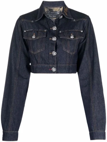 Philipp Plein укороченная джинсовая куртка Chains, синий