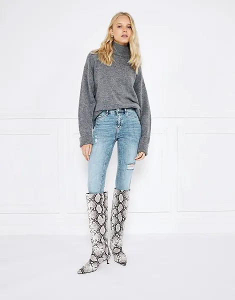 Светлые джинсовые рваные джинсы скинни со средней посадкой River Island