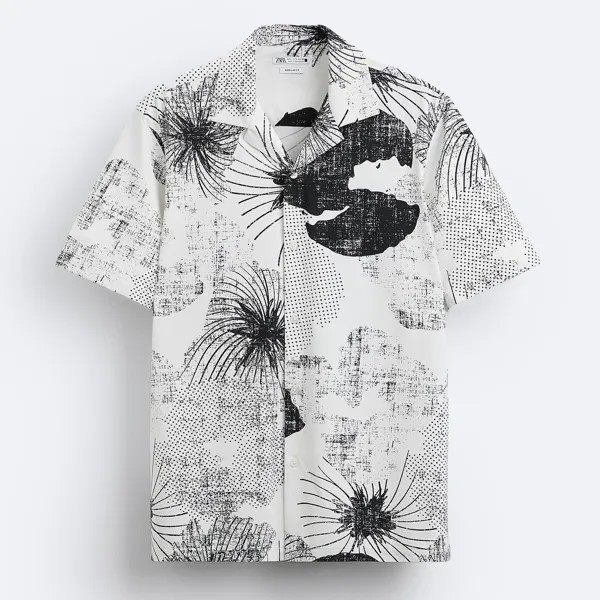 Рубашка Zara Abstract Print Stretch, белый/черный