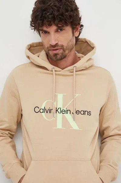 Хлопковая толстовка Calvin Klein Jeans, бежевый