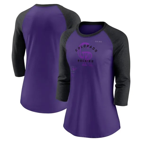 Женская футболка Nike Purple/Black Colorado Rockies Next Up Tri-Blend реглан с рукавами 3/4 Nike